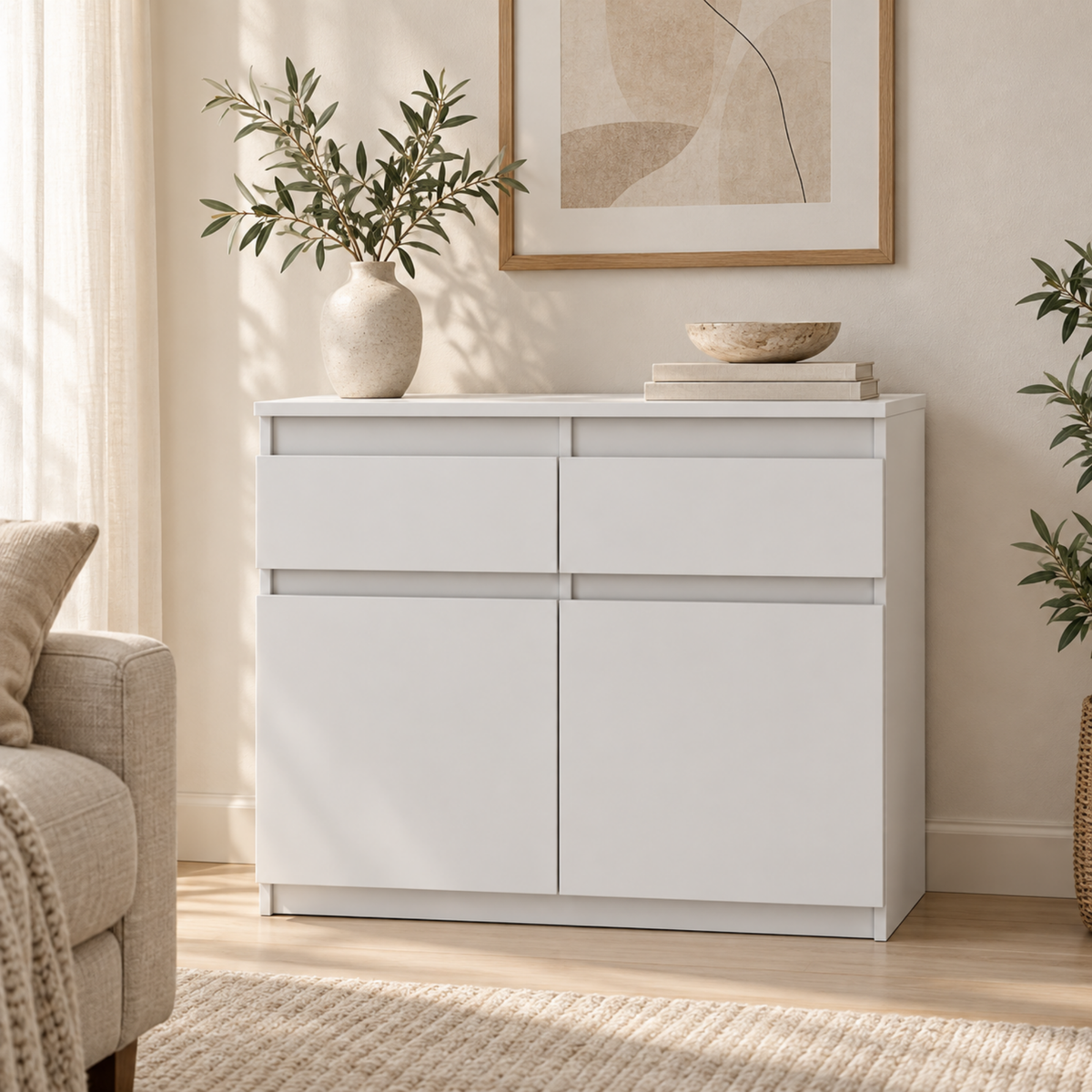 Sideboard NOAH 80 cm, Weiß Matt / Weiß Matt – im Wohnraum