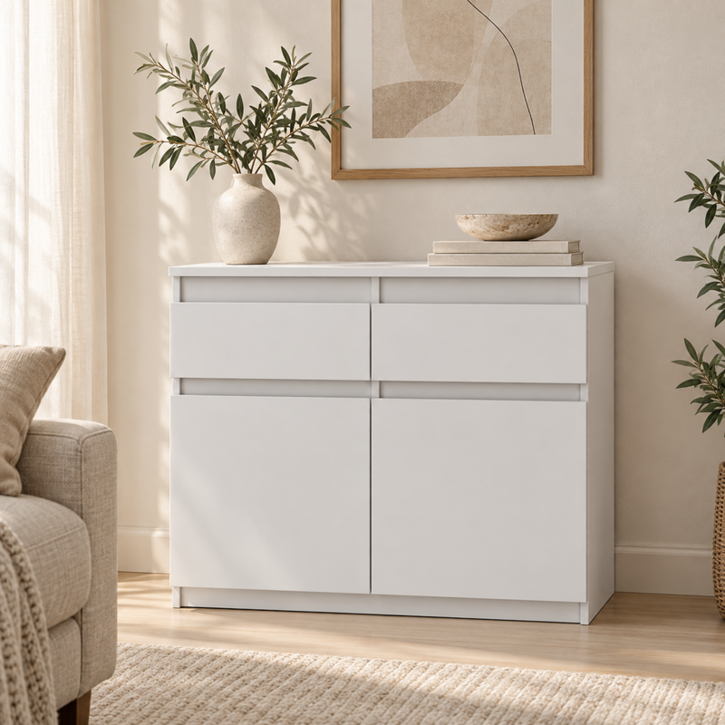 Sideboard NOAH 80 cm, Weiß Matt / Weiß Matt – im Wohnraum