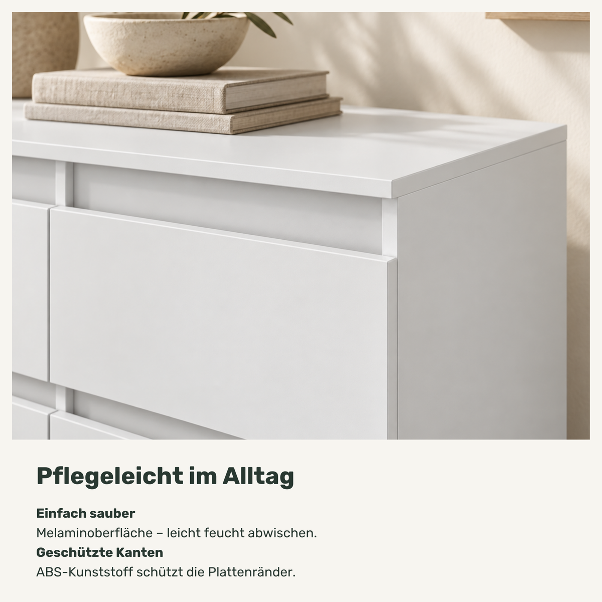 Sideboard NOAH 120 cm – Weiß Matt / Weiß Matt – Materialdetails und Pflege