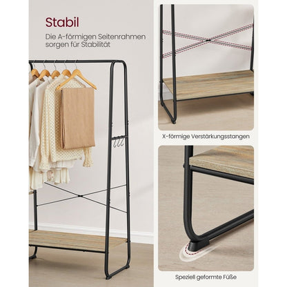 Premium Stahl Kleiderständer 220kg – Daniel - Stehend mit 6 Holzablagen - nestful