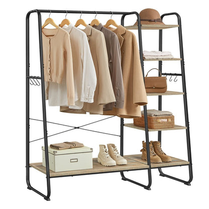 Premium Stahl Kleiderständer 220kg – Daniel - Stehend mit 6 Holzablagen - nestful