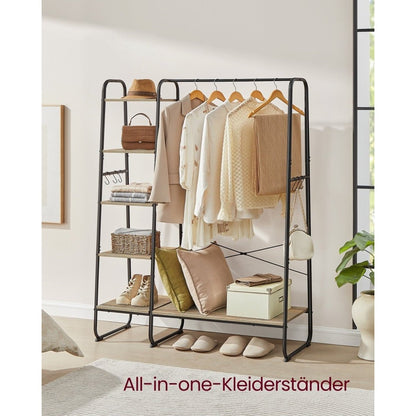 Premium Stahl Kleiderständer 220kg – Daniel - Stehend mit 6 Holzablagen - nestful