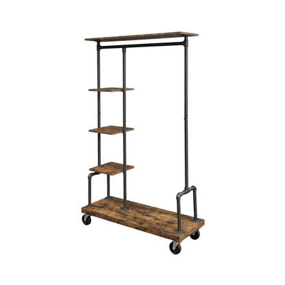Premium Stahl Kleiderständer 90kg – Adam - mit Holzablagen & Rollen - nestful