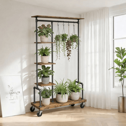 Premium Stahl Kleiderständer 90kg – Adam - mit Holzablagen & Rollen - nestful