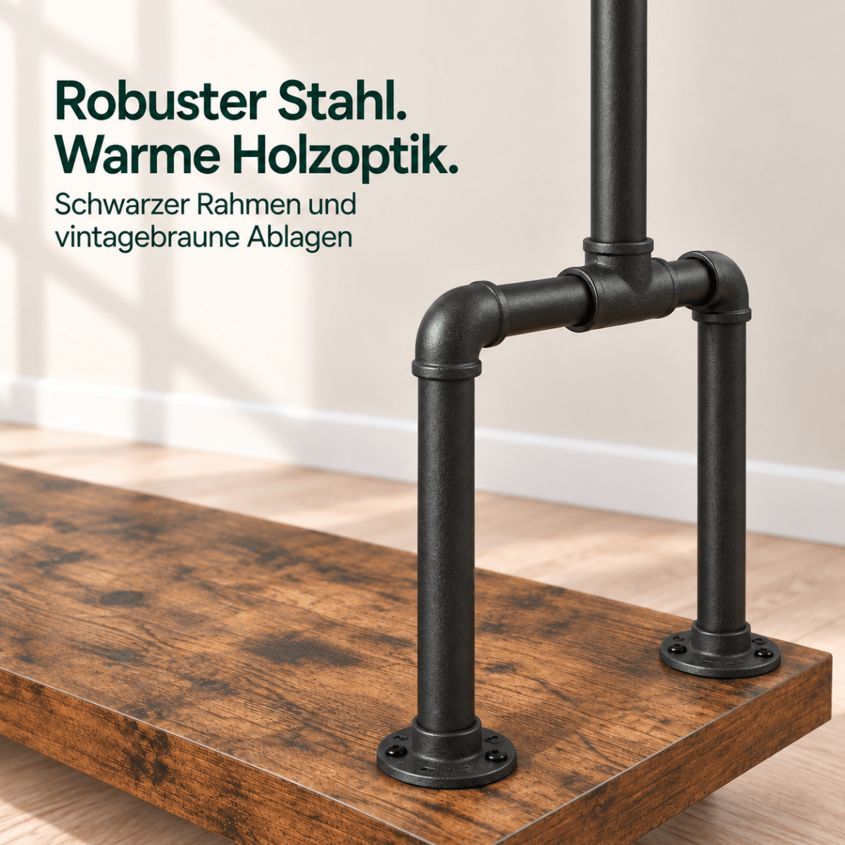 Premium Stahl Kleiderständer 90kg – Adam - mit Holzablagen & Rollen - nestful