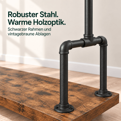 Premium Stahl Kleiderständer 90kg – Adam - mit Holzablagen & Rollen - nestful