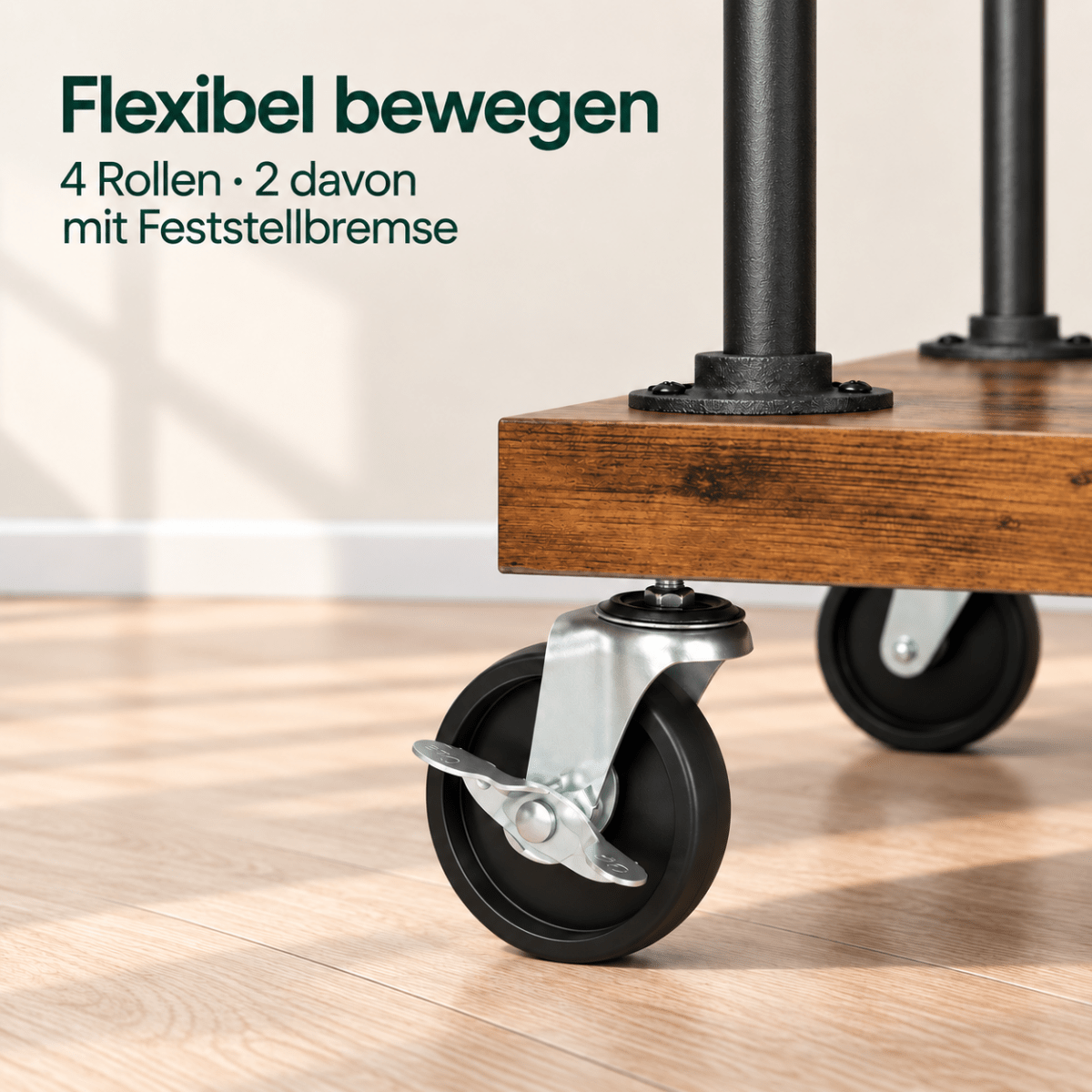 Premium Stahl Kleiderständer 90kg – Adam - mit Holzablagen & Rollen - nestful