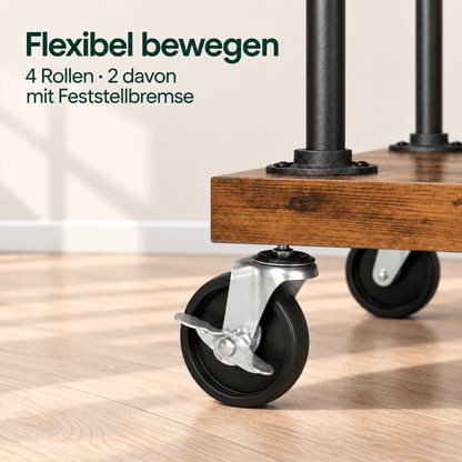 Premium Stahl Kleiderständer 90kg – Adam - mit Holzablagen & Rollen - nestful