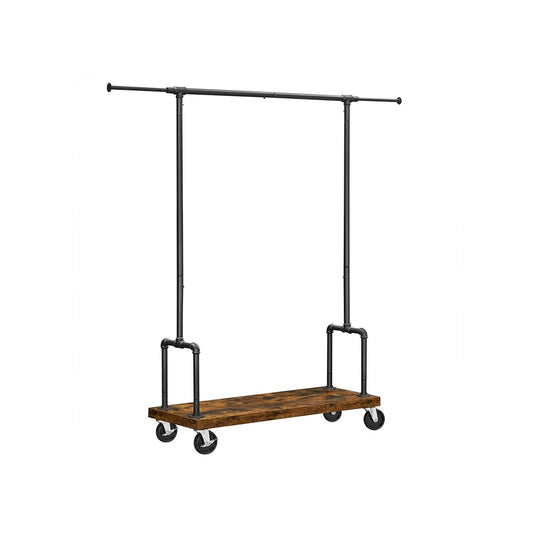 Premium Stahl Kleiderständer 110kg – Adam - Ausziehbar mit Rollen & Holzablage - nestful