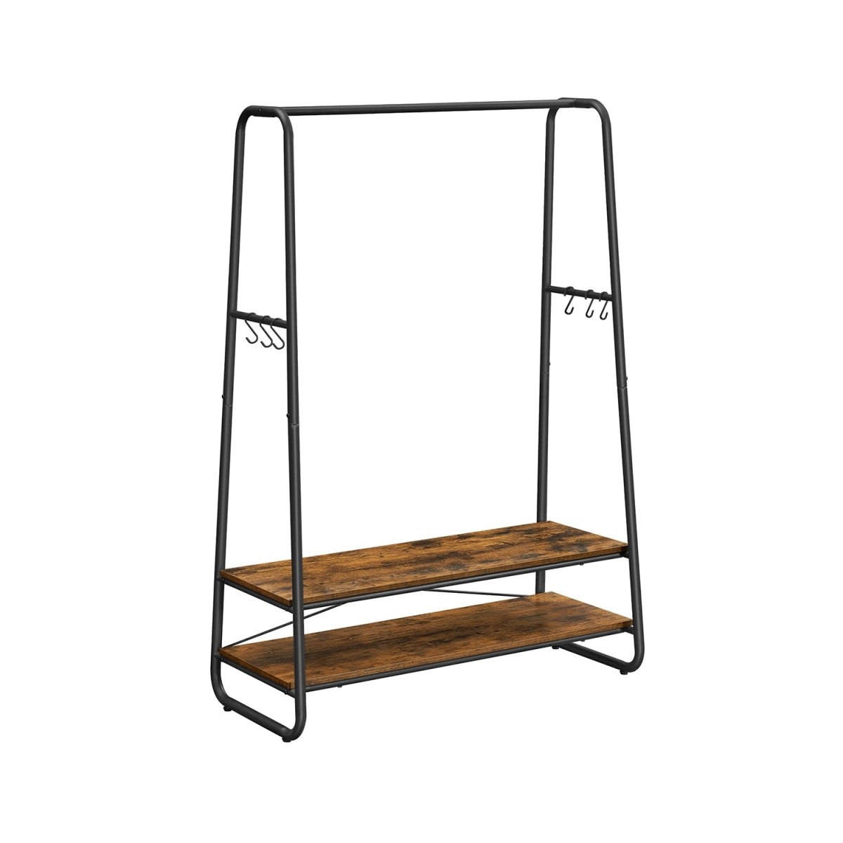 Premium steel clothes rack 130kg – Michael - Standing with 2 wooden shelves - Vintage Brown & Black