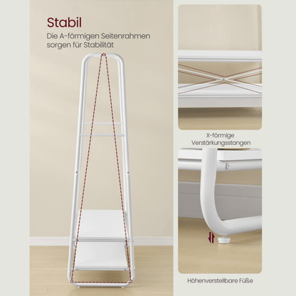 Premium Stahl Kleiderständer 130kg – Michael - Stehend mit 2 Holzablagen - nestful