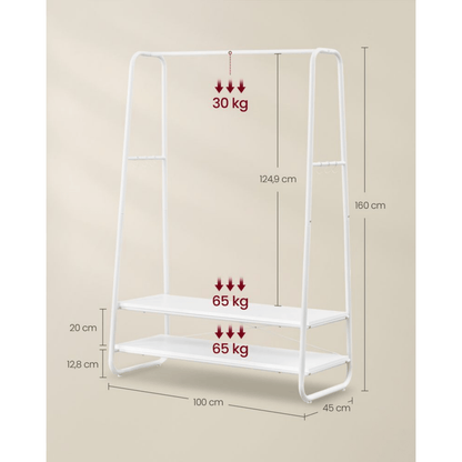 Premium Stahl Kleiderständer 130kg – Michael - Stehend mit 2 Holzablagen - nestful