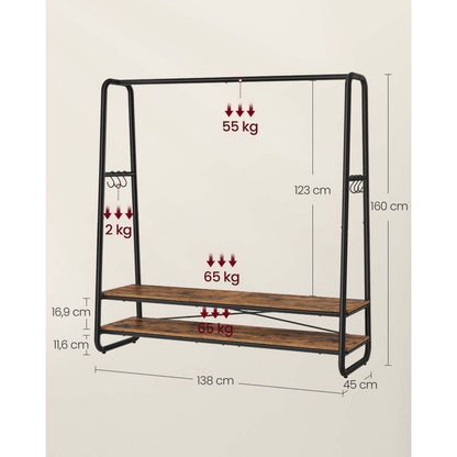 Premium Stahl Kleiderständer 200kg – Jonas - Stehend mit 2 Holzablagen - nestful