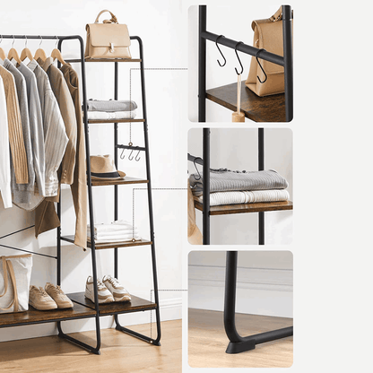 Premium Stahl Kleiderständer 220kg – Daniel - Stehend mit 6 Holzablagen - nestful
