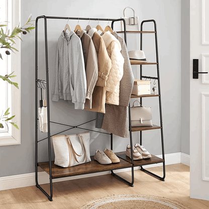 Premium Stahl Kleiderständer 220kg – Daniel - Stehend mit 6 Holzablagen - nestful