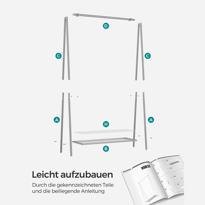 Premium Stahl Kleiderständer 40kg – Henry - Stehend mit Ablage - nestful
