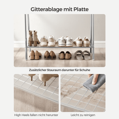Premium Stahl Kleiderständer 40kg – Henry - Stehend mit Ablage - nestful