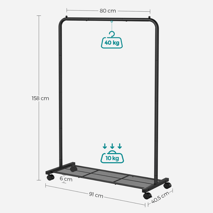 Premium Stahl Kleiderständer 40kg – Jack - Mit Ablage und Rollen - nestful