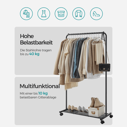 Premium Stahl Kleiderständer 40kg – Jack - Mit Ablage und Rollen - nestful