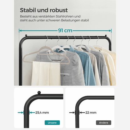 Premium Stahl Kleiderständer 40kg – Jack - Mit Ablage und Rollen - nestful