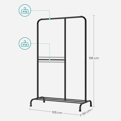 Premium Stahl Kleiderständer 70kg – Paul - Stehend mit Schuhablage - nestful