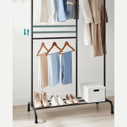 Premium Stahl Kleiderständer 70kg – Paul - Stehend mit Schuhablage - nestful