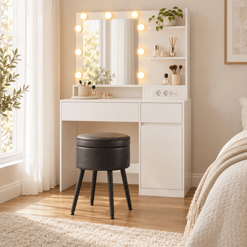 Schminkhocker Daphne – mit Stauraum und Wendedeckel - nestful