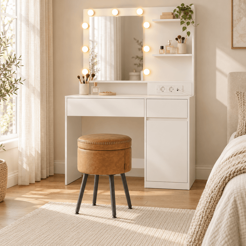 Schminkhocker Daphne – mit Stauraum und Wendedeckel - nestful