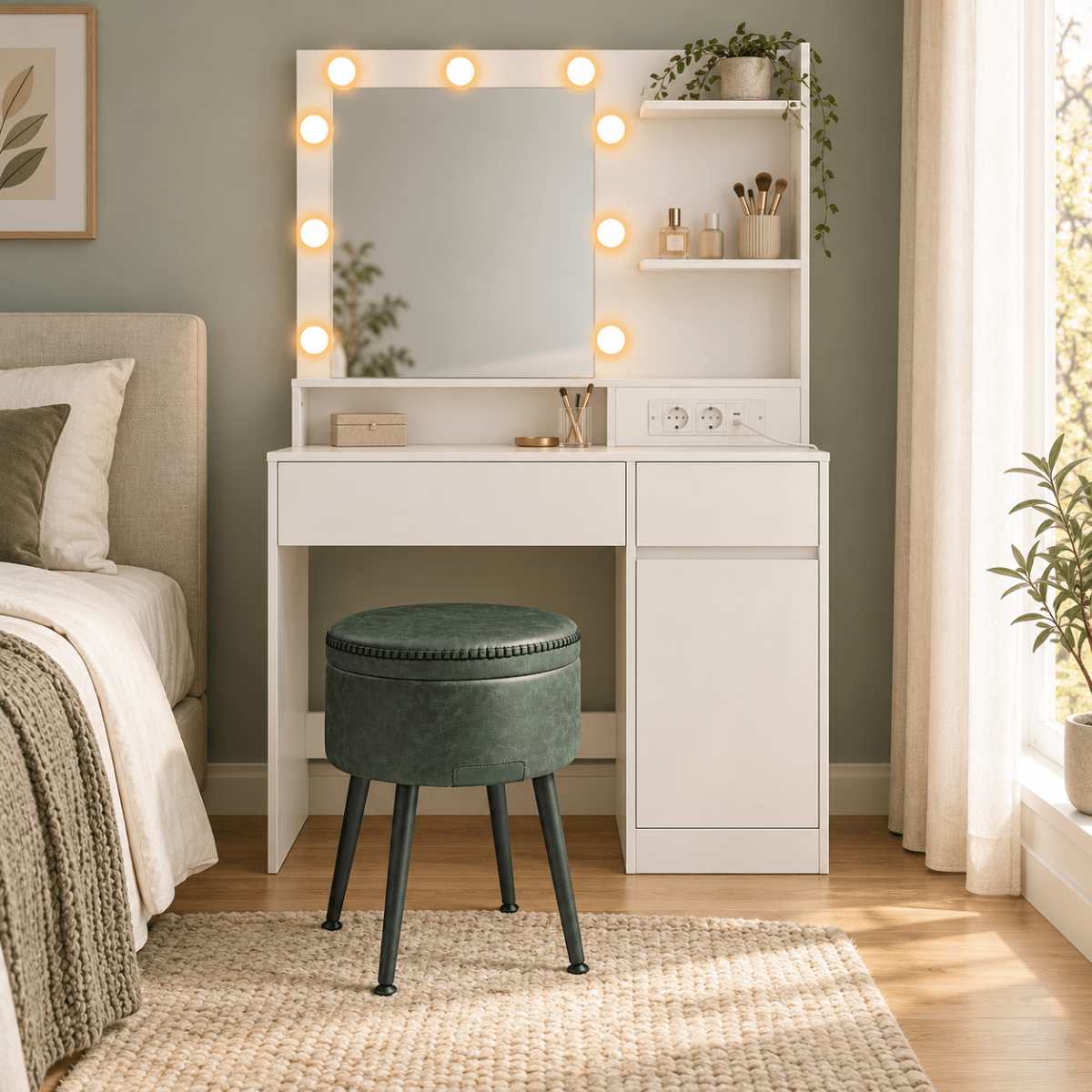 Schminkhocker Daphne – mit Stauraum und Wendedeckel - nestful