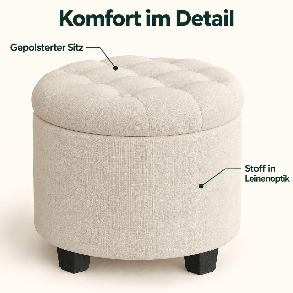 Schminkhocker Estelle – mit Stauraum und Stoffbezug - nestful