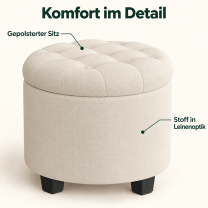 Schminkhocker Estelle – mit Stauraum und Stoffbezug - nestful