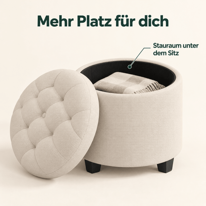 Schminkhocker Estelle – mit Stauraum und Stoffbezug - nestful