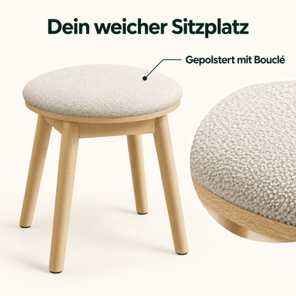 Schminkhocker Fiona – mit Bouclé-Bezug und Holzbeinen - nestful