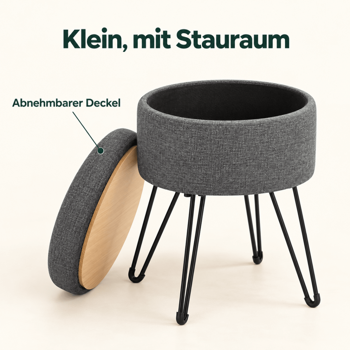 Schminkhocker Greta – mit Stauraum, rund und kompakt - nestful