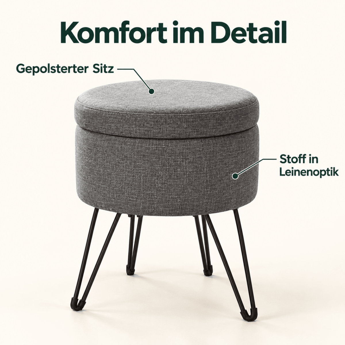 Schminkhocker Greta – mit Stauraum, rund und kompakt - nestful