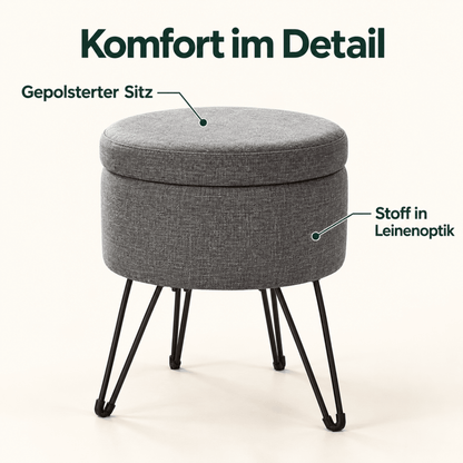 Schminkhocker Greta – mit Stauraum, rund und kompakt - nestful