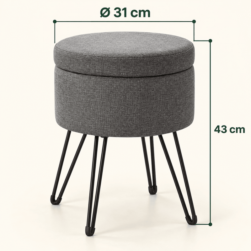 Schminkhocker Greta – mit Stauraum, rund und kompakt - nestful