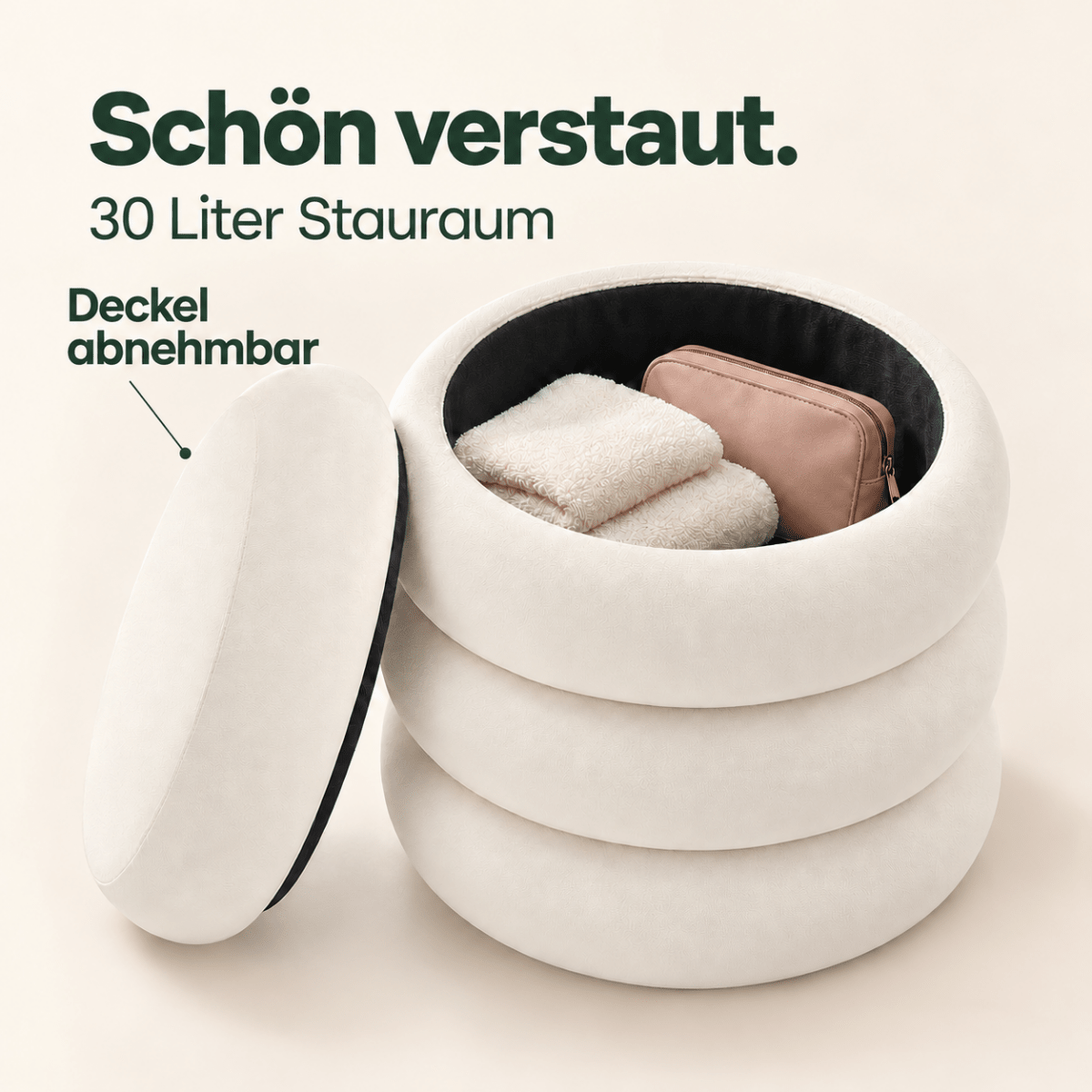 Schminkhocker Helena – mit Stauraum, Samt oder Plüsch - nestful