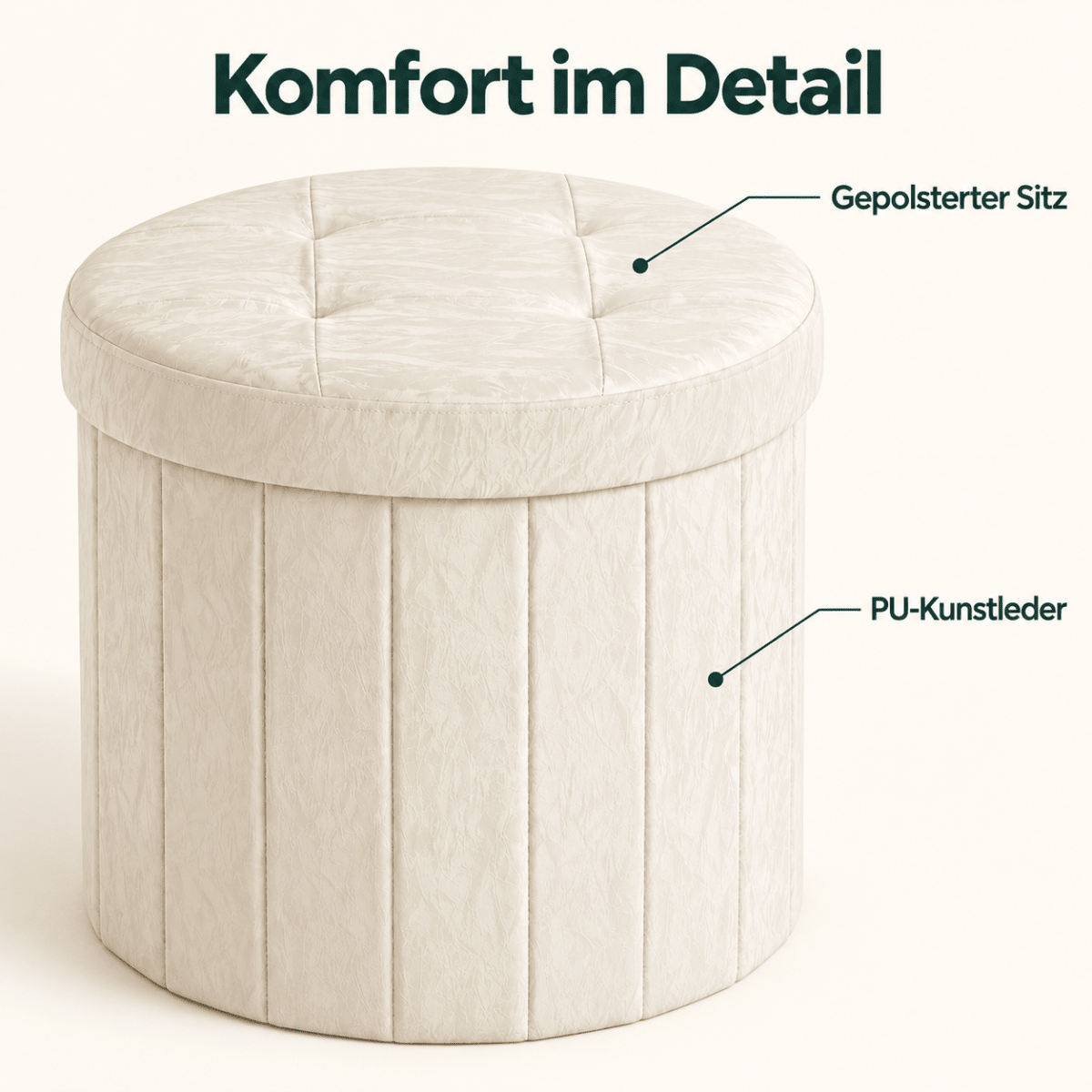 Schminkhocker Isabel – mit 65 l Stauraum und Kunstlederbezug - nestful