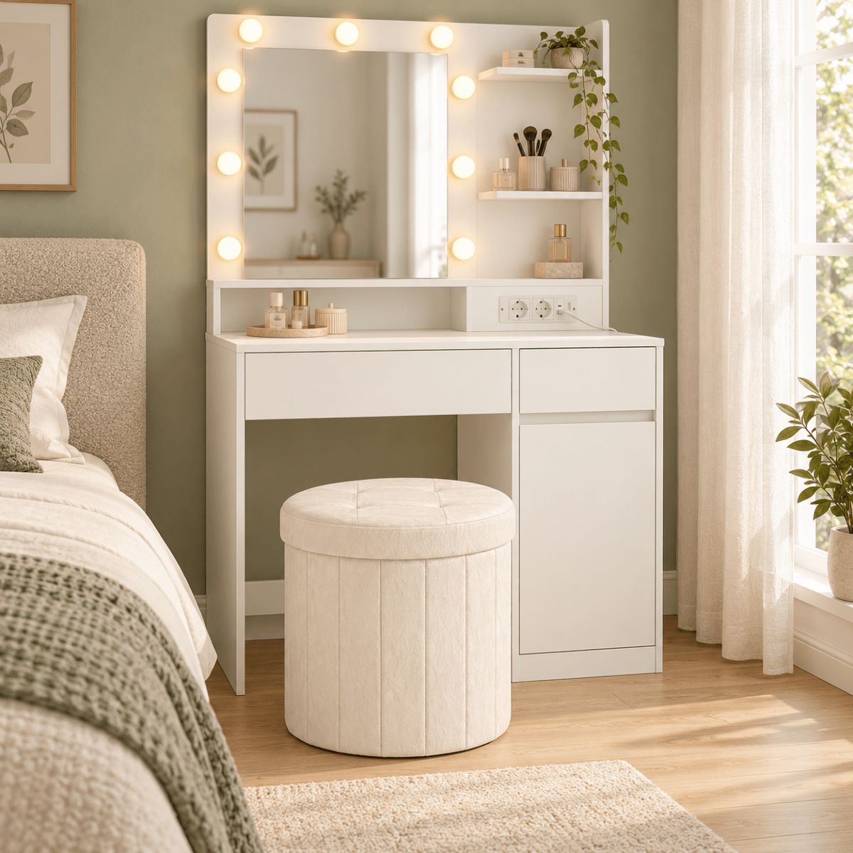 Schminkhocker Isabel – mit 65 l Stauraum und Kunstlederbezug - nestful