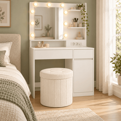 Schminkhocker Isabel – mit 65 l Stauraum und Kunstlederbezug - nestful