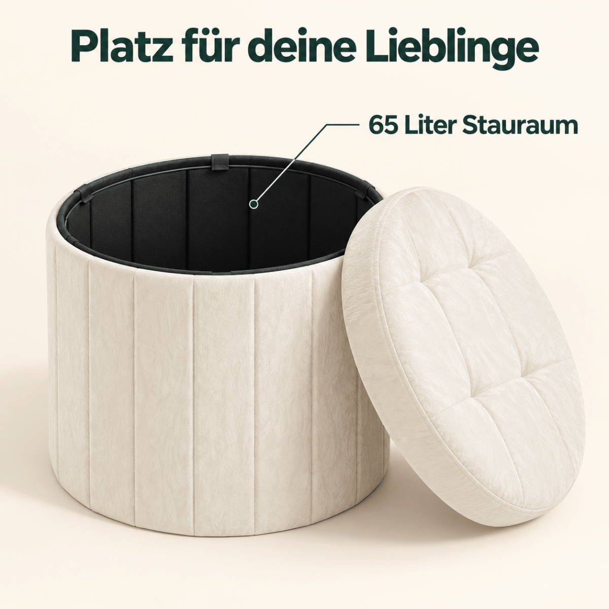 Schminkhocker Isabel – mit 65 l Stauraum und Kunstlederbezug - nestful