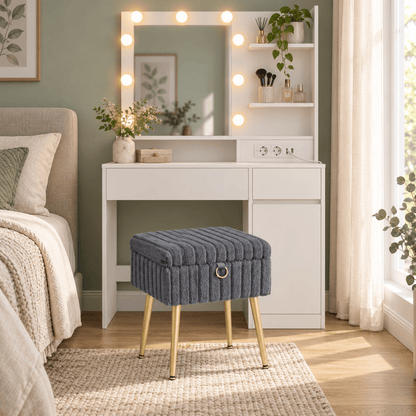Schminkhocker Kiara – mit Stauraum und Metallbeinen - nestful