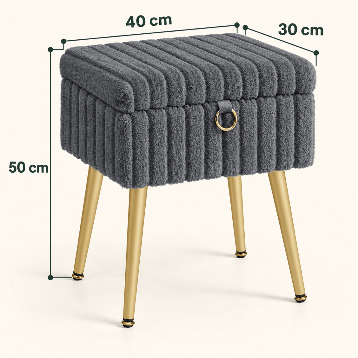 Schminkhocker Kiara – mit Stauraum und Metallbeinen - nestful