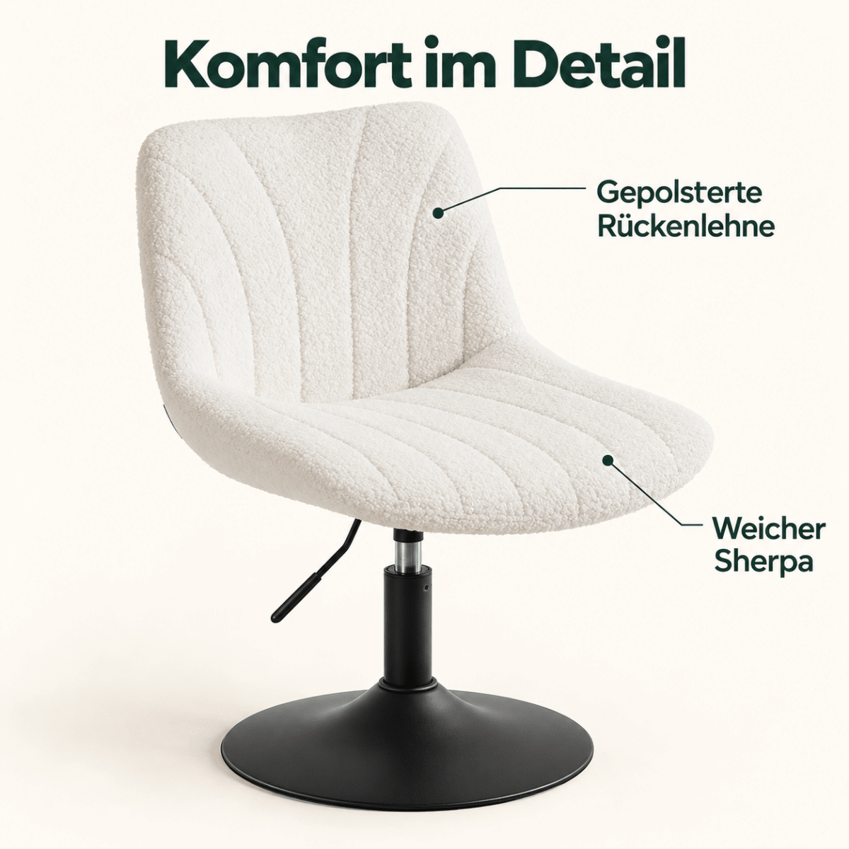 Schminkstuhl Bianca – höhenverstellbar mit Rückenlehne - nestful