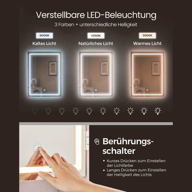 Schminktisch - Clara - in Wolkenweiß mit LED - Beleuchtung & Hocker - nestful