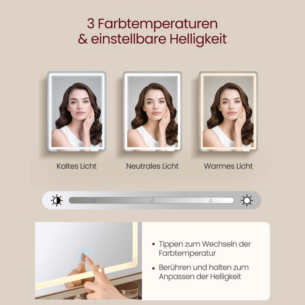 Schminktisch - Elise - in Weiß mit Spiegel, Licht & Hocker - nestful