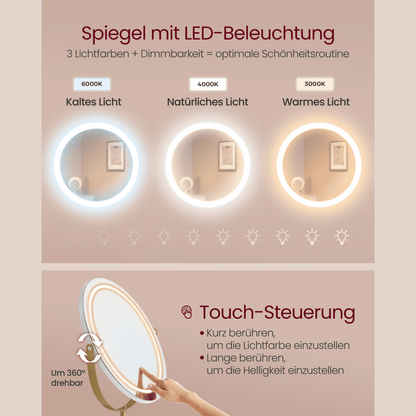 Schminktisch - Elodie - in Weiß mit Spiegel, Licht & Hocker - nestful