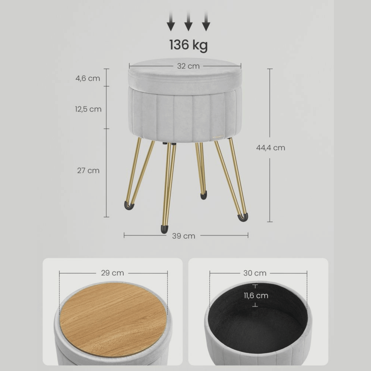Schminktisch Hocker - Aveline - mit Stauraum, 4 Farben - nestful