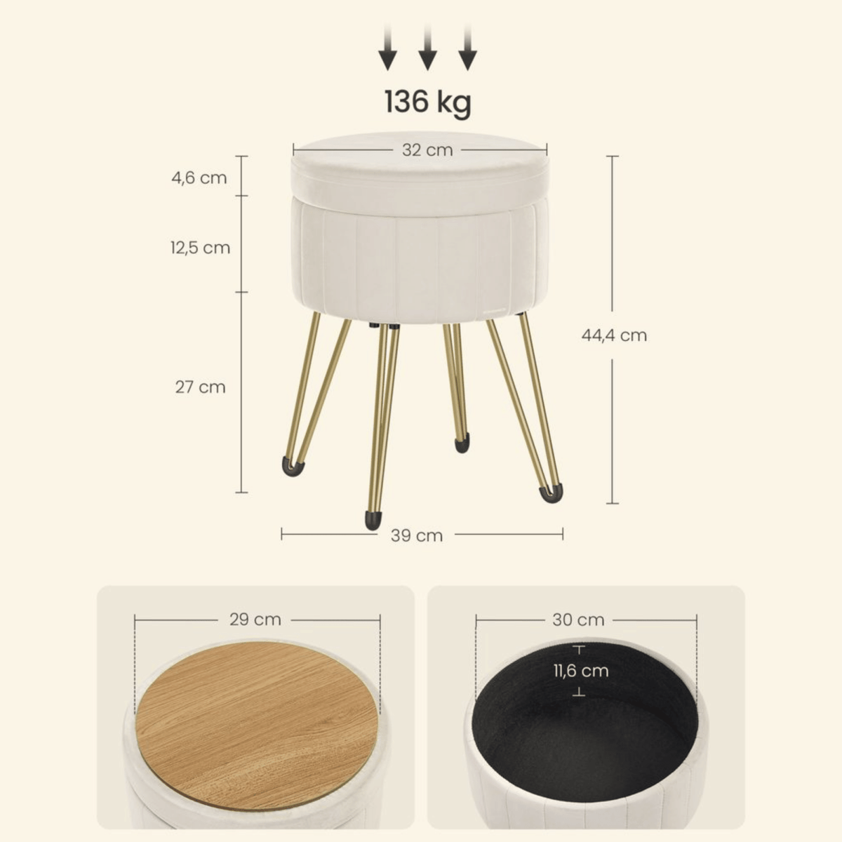 Schminktisch Hocker - Aveline - mit Stauraum, 4 Farben - nestful